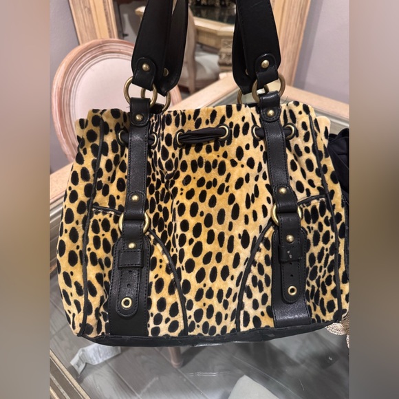 Vintage Juicy Couture Leopard Print Daydreamer Velour Bag Black y2k - Picture 9 of 17